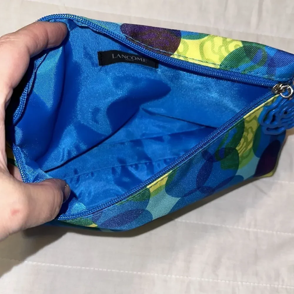 Lancome Paris Green Blue Yellow Purple Floral Circles Make up Cosmetic Zip Bag